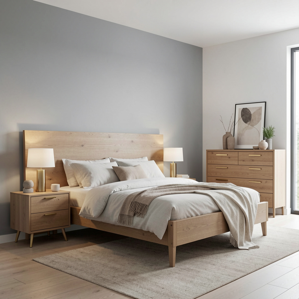 Modern bedroom furniture set with oak construction