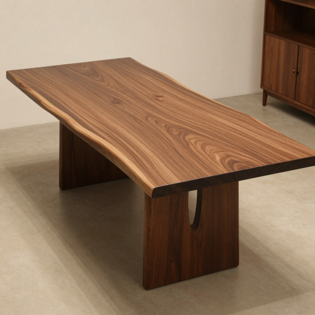 Custom walnut dining table with live edge detail